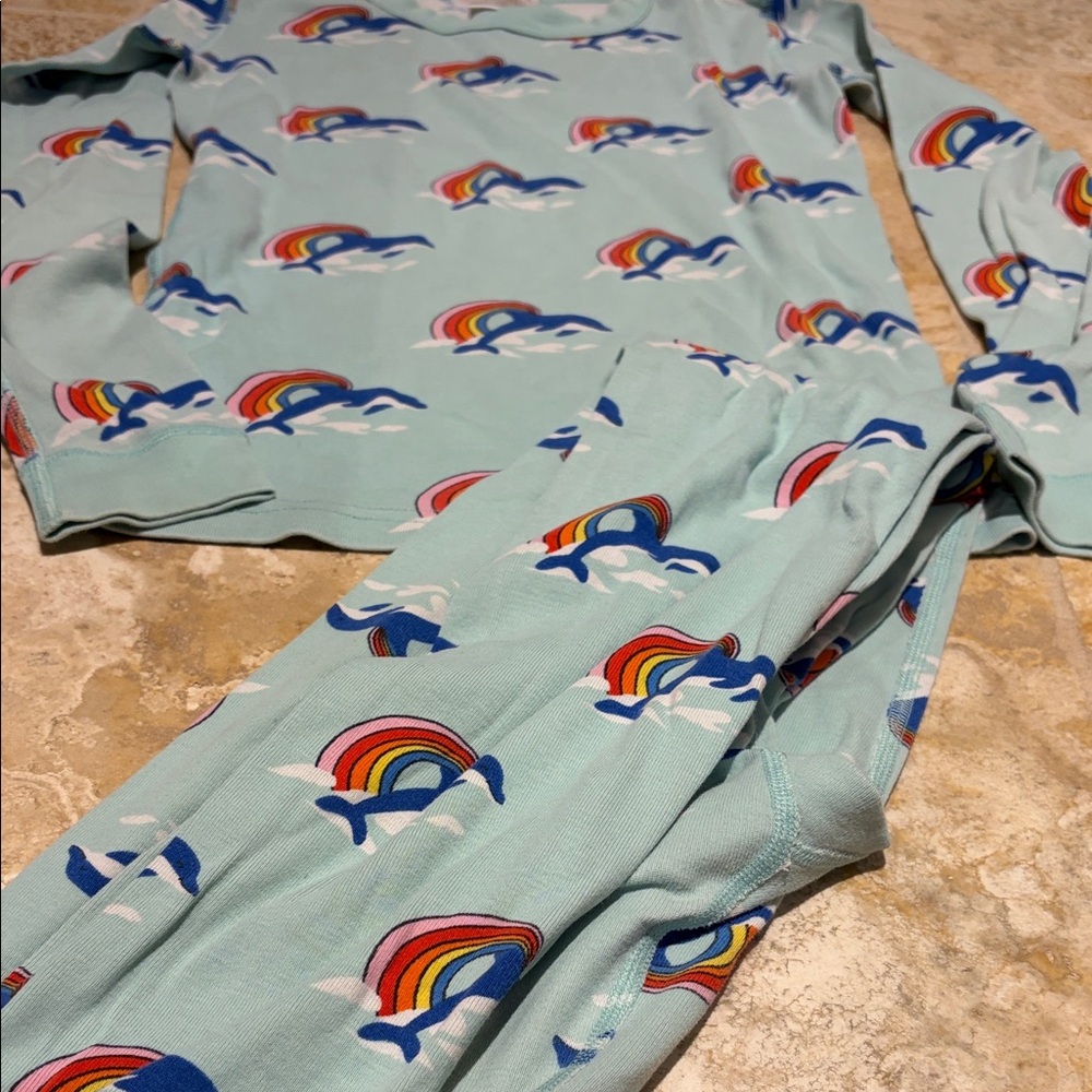 Hanna Andersson Blue Pajama Set with Rainbow and Dolphin Print - Picture 4 of 4